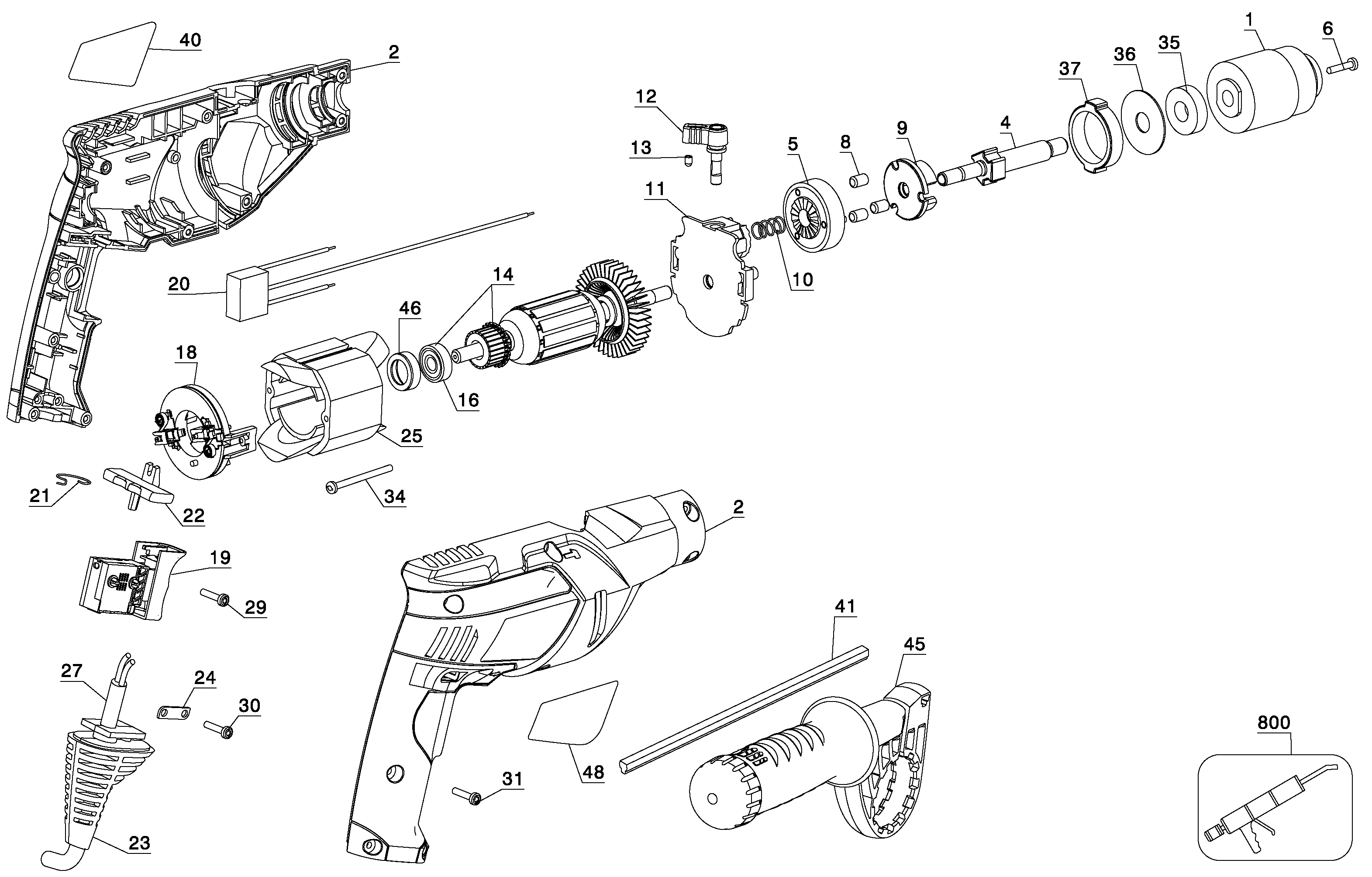 Page A Diagram and Parts List for KR655-B2C 1 Black and Decker Hammer Drill